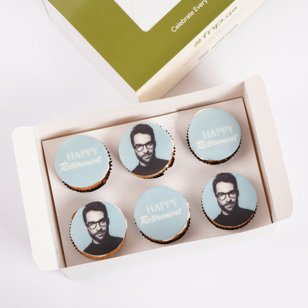 Celebrate with Happy Retirement Blue Theme Chocolate Cupcakes - Set of 6