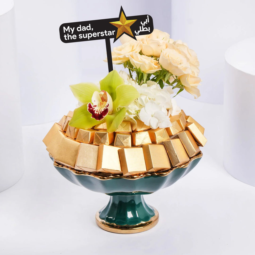 احتفل بيوم الأب بأناقة | ترتيب فاخر من الزهور والشوكولاتة