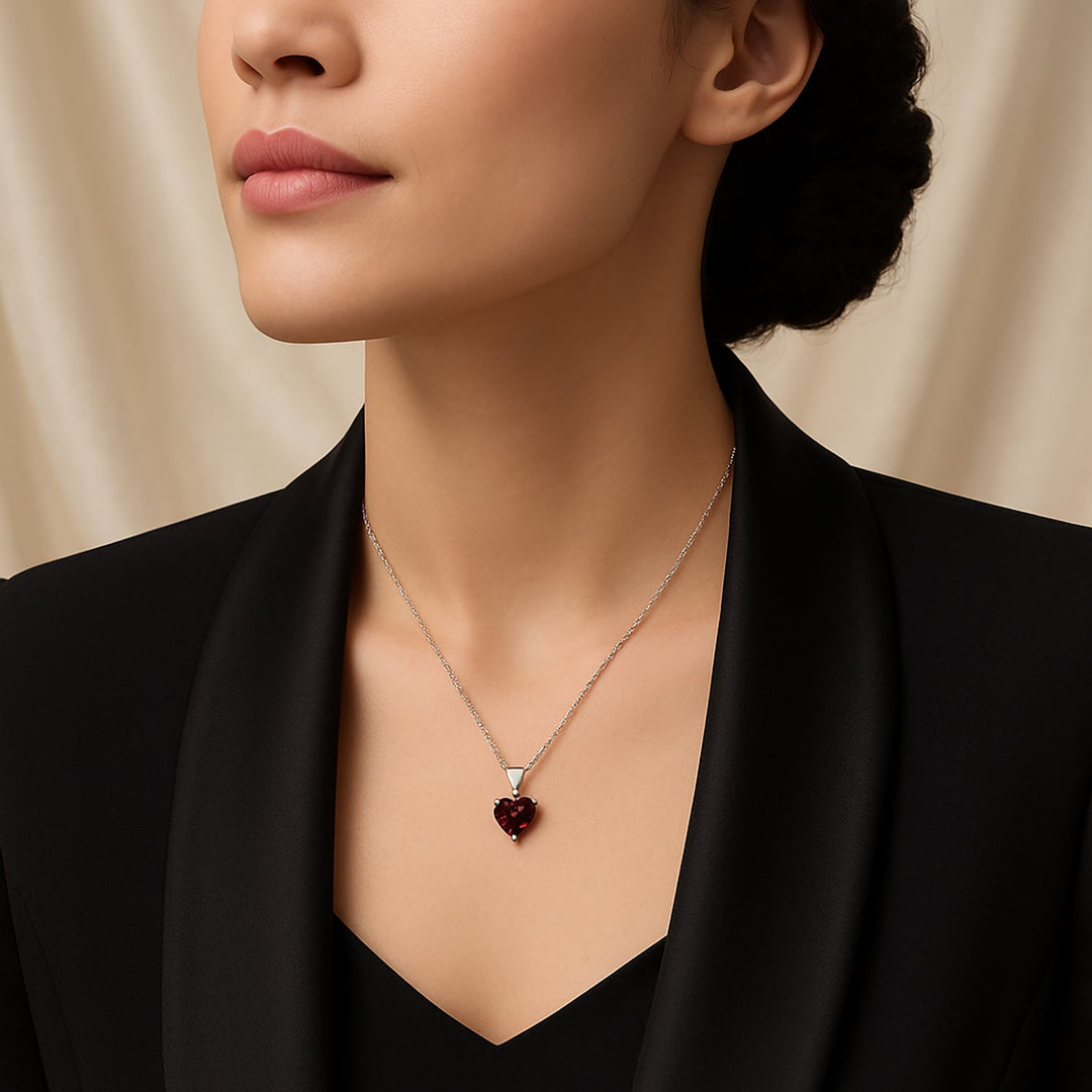 Elegant Heart Red Crystal Sterling Silver Necklace