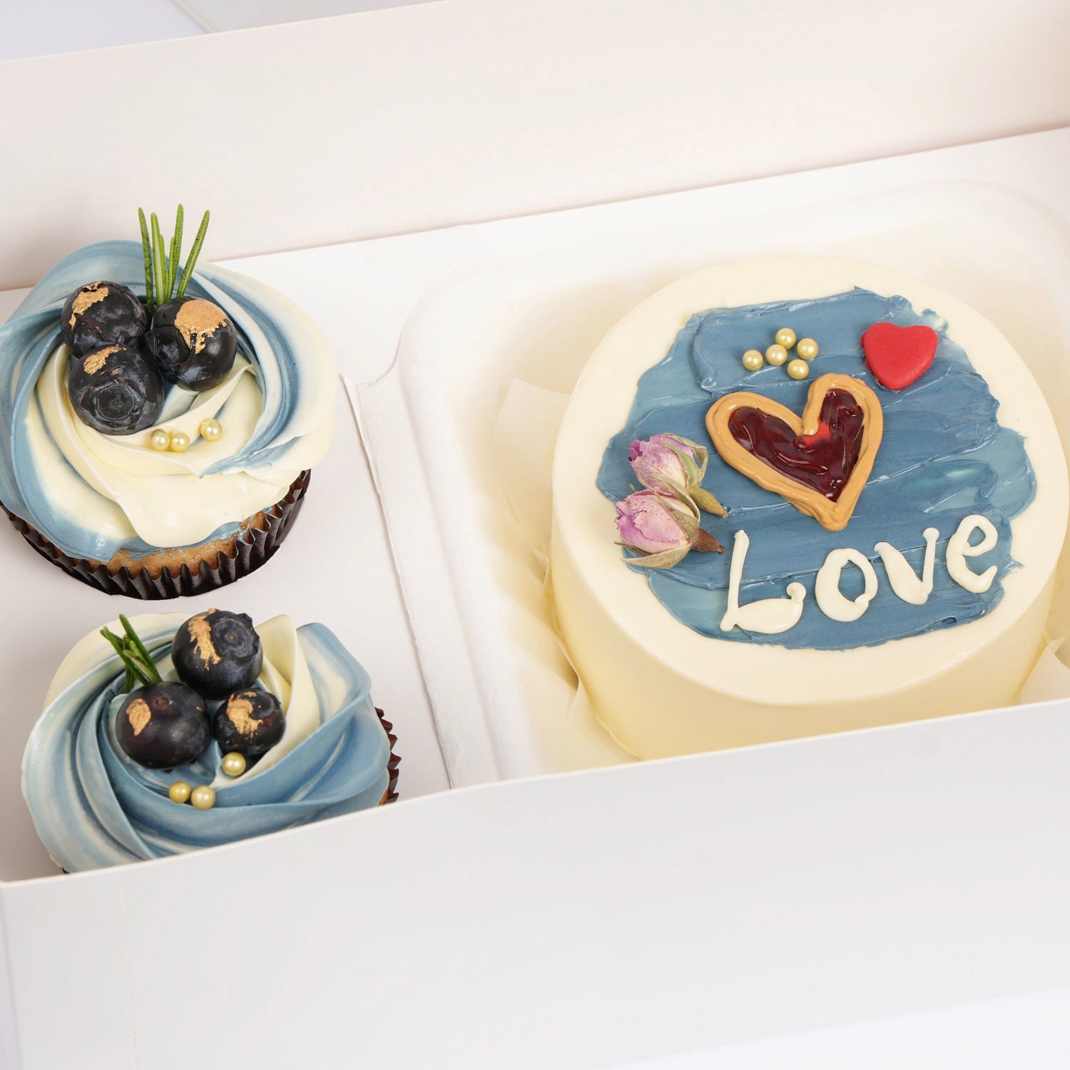 Heartfelt Bento Cake N Cupcake Duo