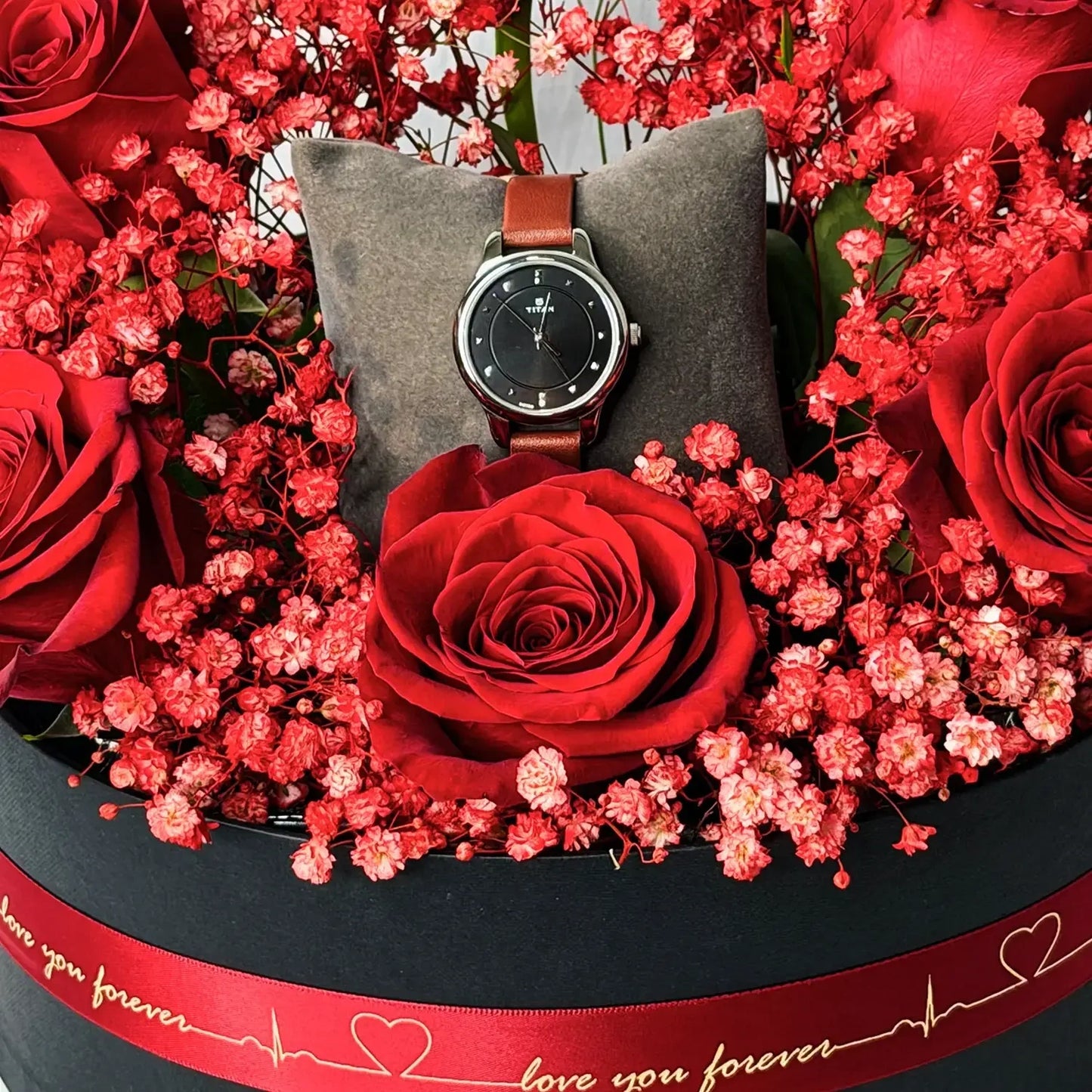 Heartfelt Promise Floral Arrangement with Titan Women's Watch
