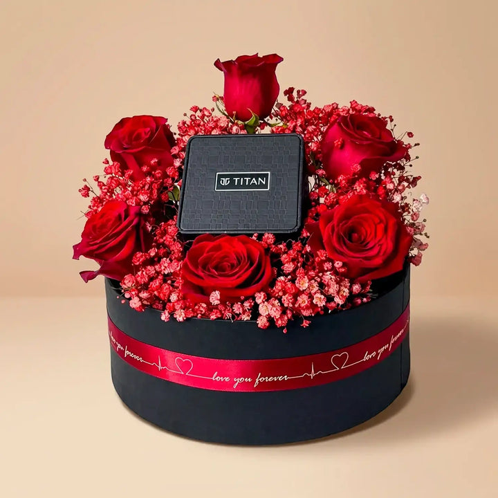 Heartfelt Promise Floral Arrangement with Titan Women's Watch