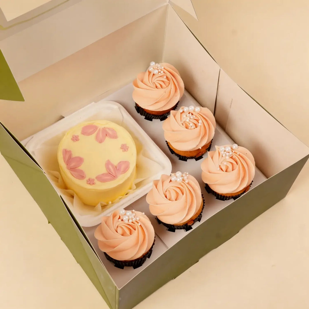 Delightful Vanilla Celebration Combo: Bento Cake & Cupcakes