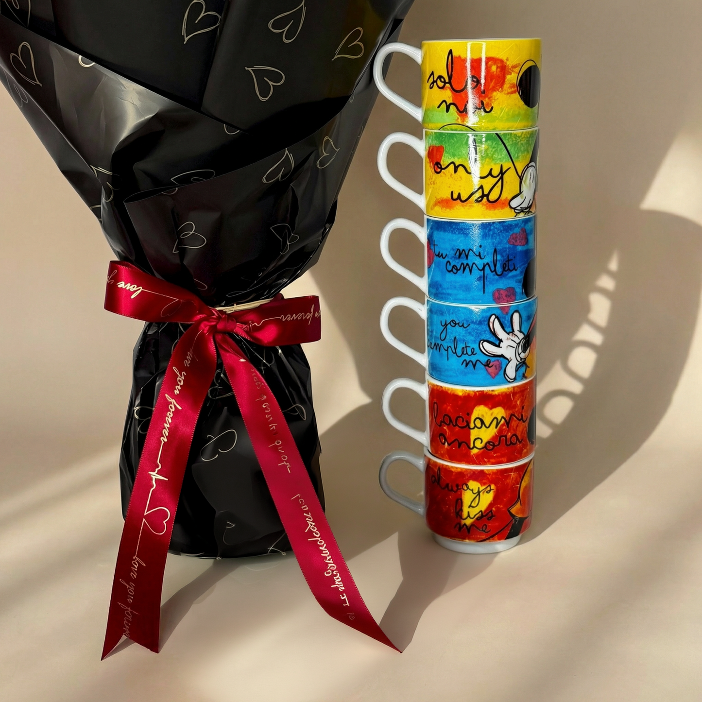 Love's Bloom: Red Roses & Disney Mickey Mouse Espresso Set