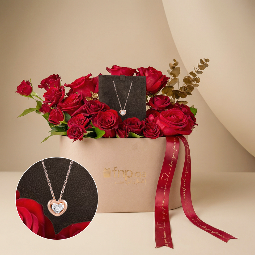 علاقة الحب القرمزية: ترتيب هدايا فاخر من الورود والذهب