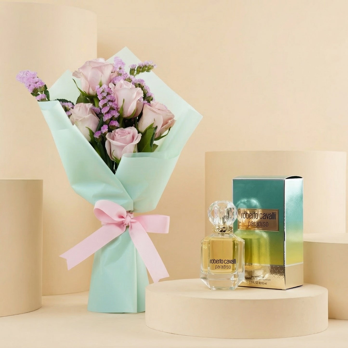 Roberto Cavalli Paradiso EDP with Elegant Pink Rose Bouquet