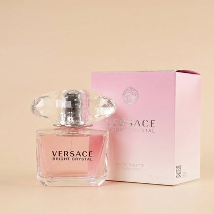 Rosy Love with Versace: Elegant Pink Rose Bouquet & Versace Bright Crystal Perfume