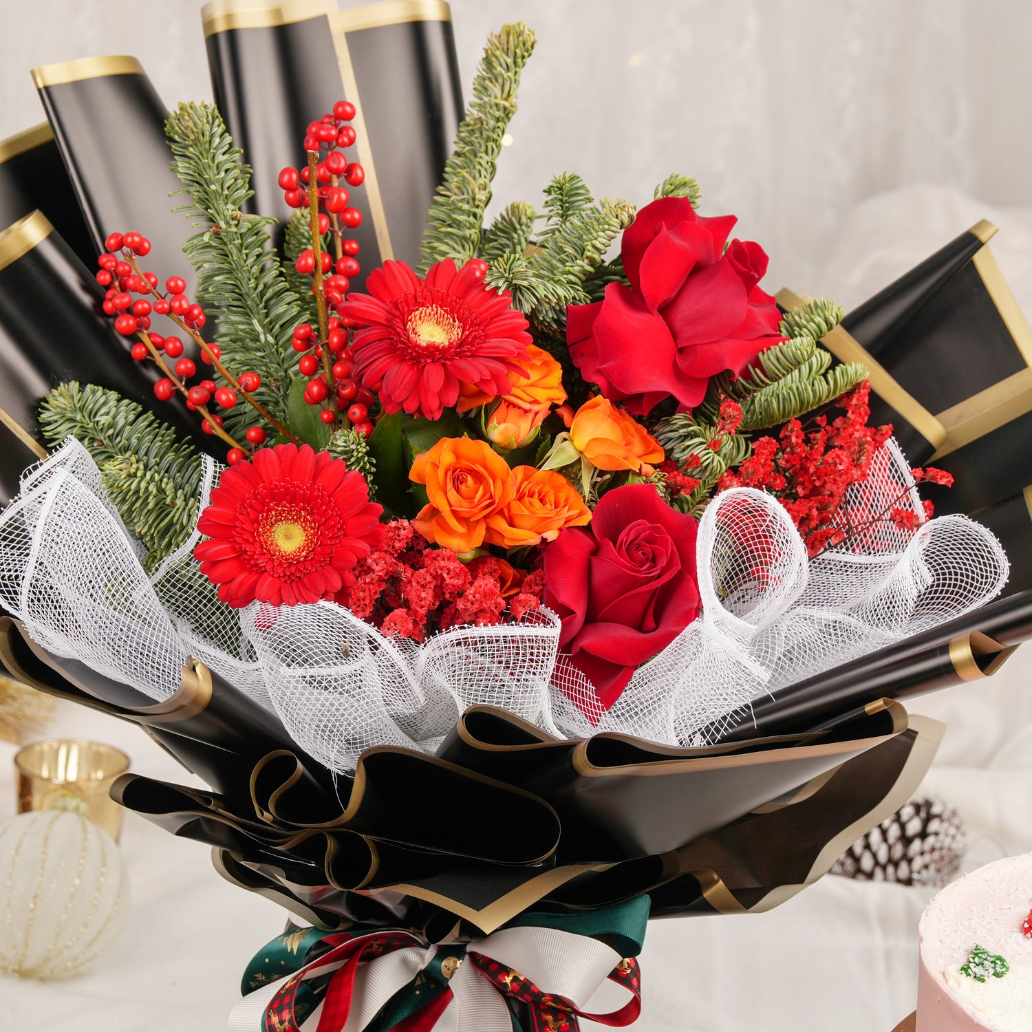 Holidays Celebration Bouquet With Bento Cake