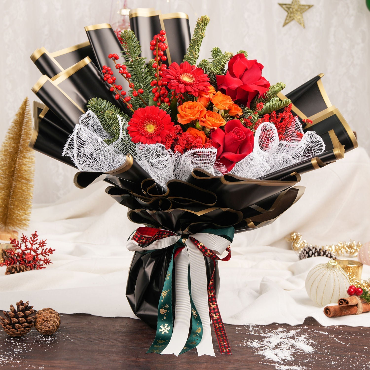 Holidays Celebration Bouquet With Chocolate Cake