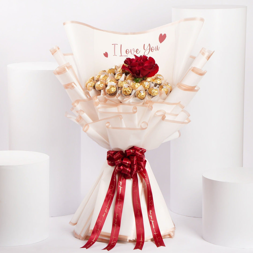 Exquisite 'I Love You' Ferrero Rocher and Rose Bouquet