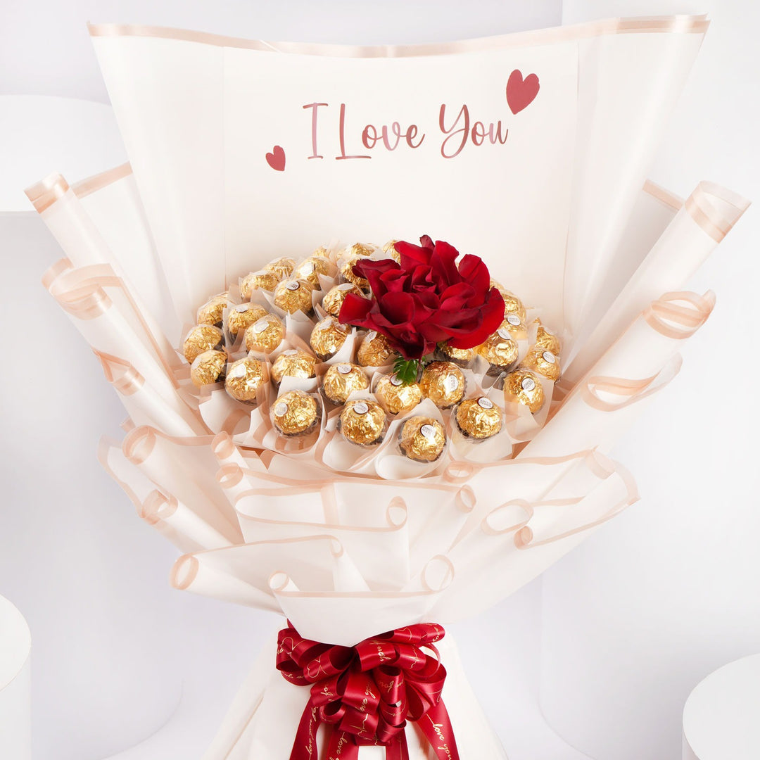Exquisite 'I Love You' Ferrero Rocher and Rose Bouquet