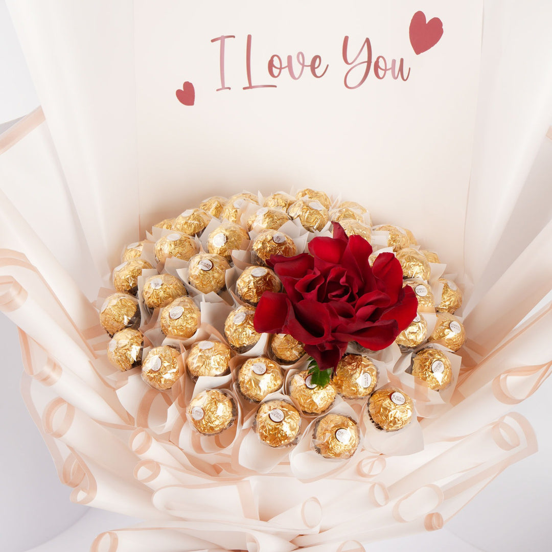 Exquisite 'I Love You' Ferrero Rocher and Rose Bouquet