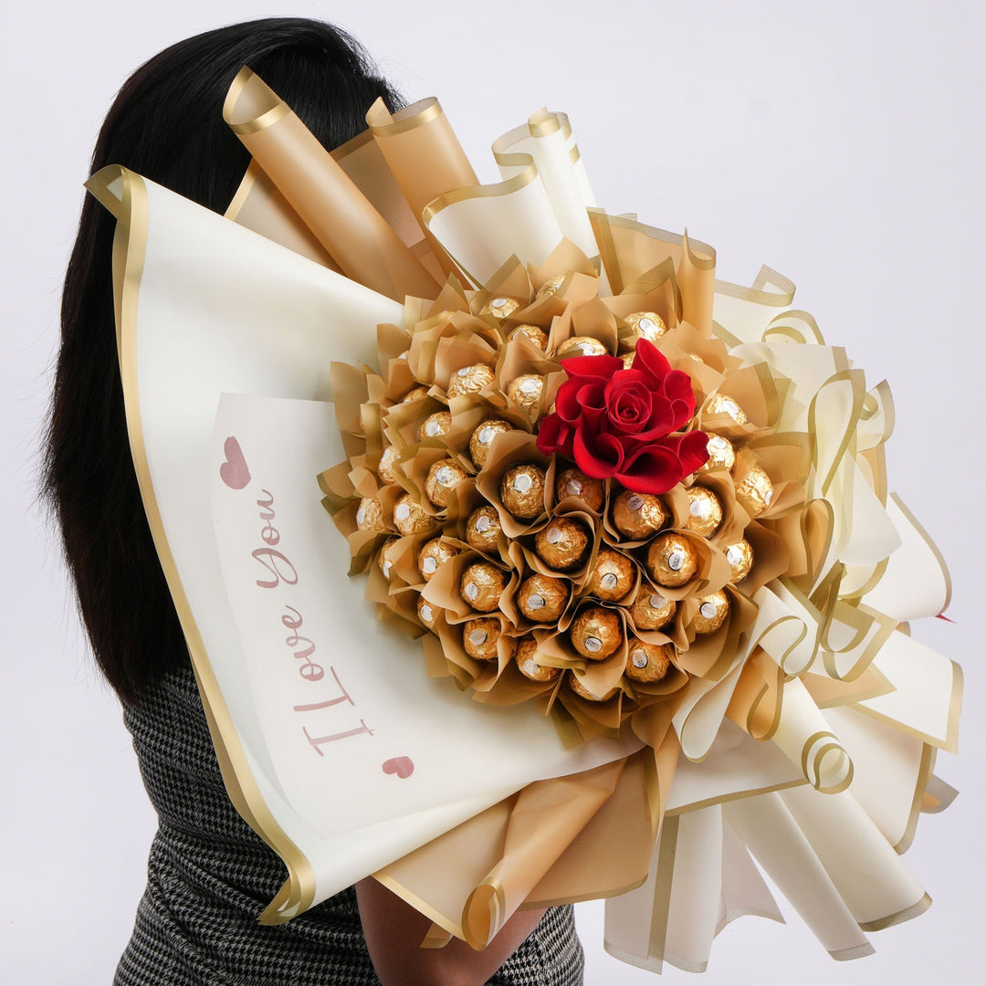 Exquisite 'I Love You' Ferrero Rocher and Rose Bouquet