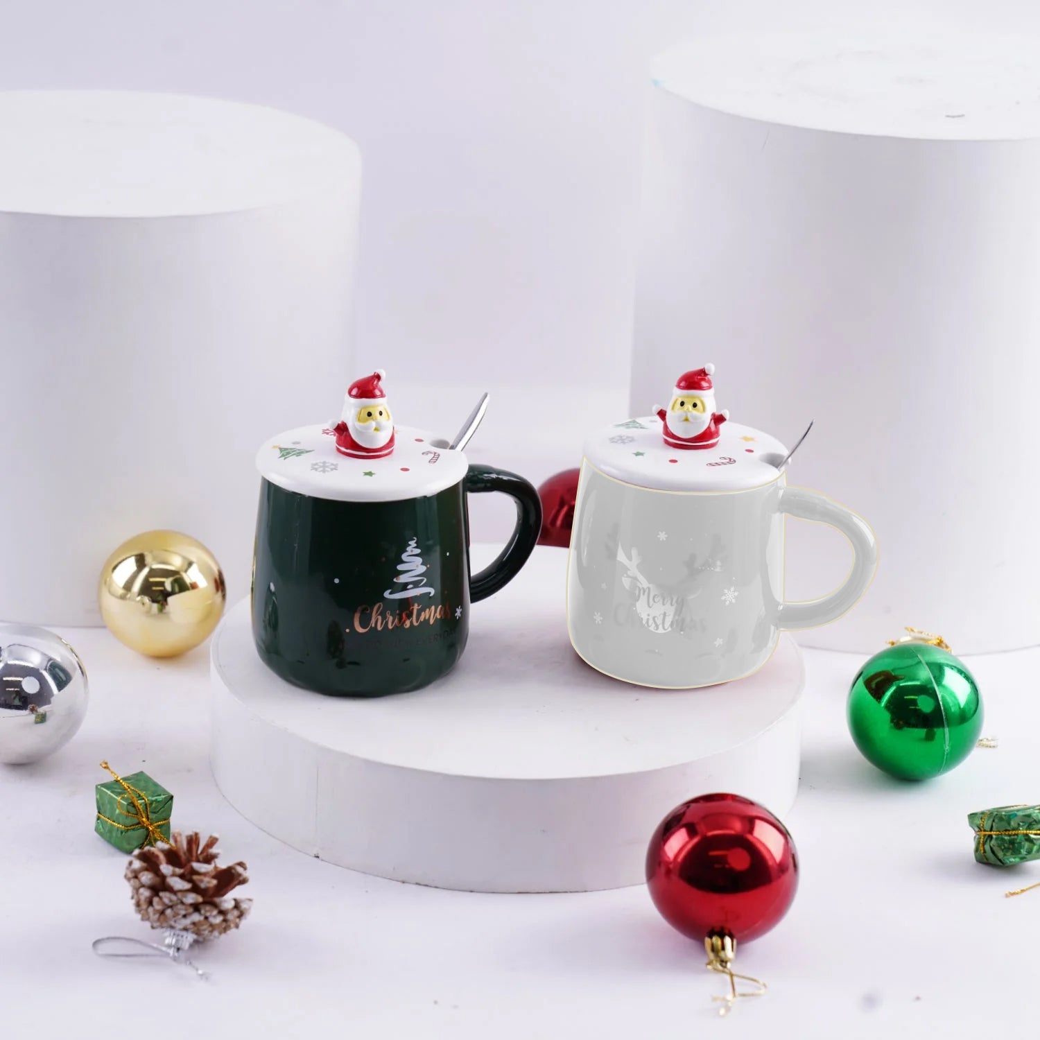 Christmas Ceramic Mug Green & White