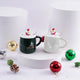 Festive Christmas Ceramic Mug Set - Green & White with Santa Lid
