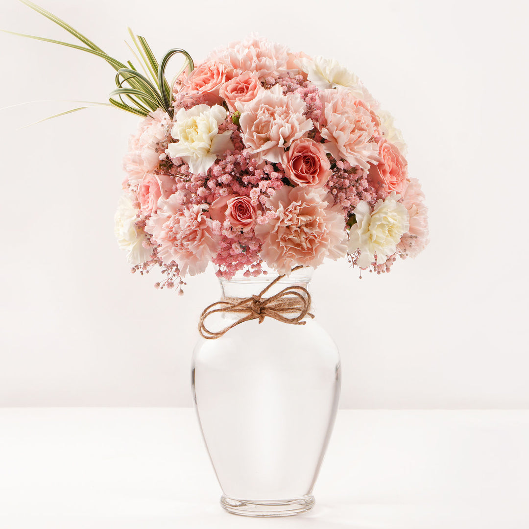 Elegant Birthday Flower Vase with Pink and White Carnations