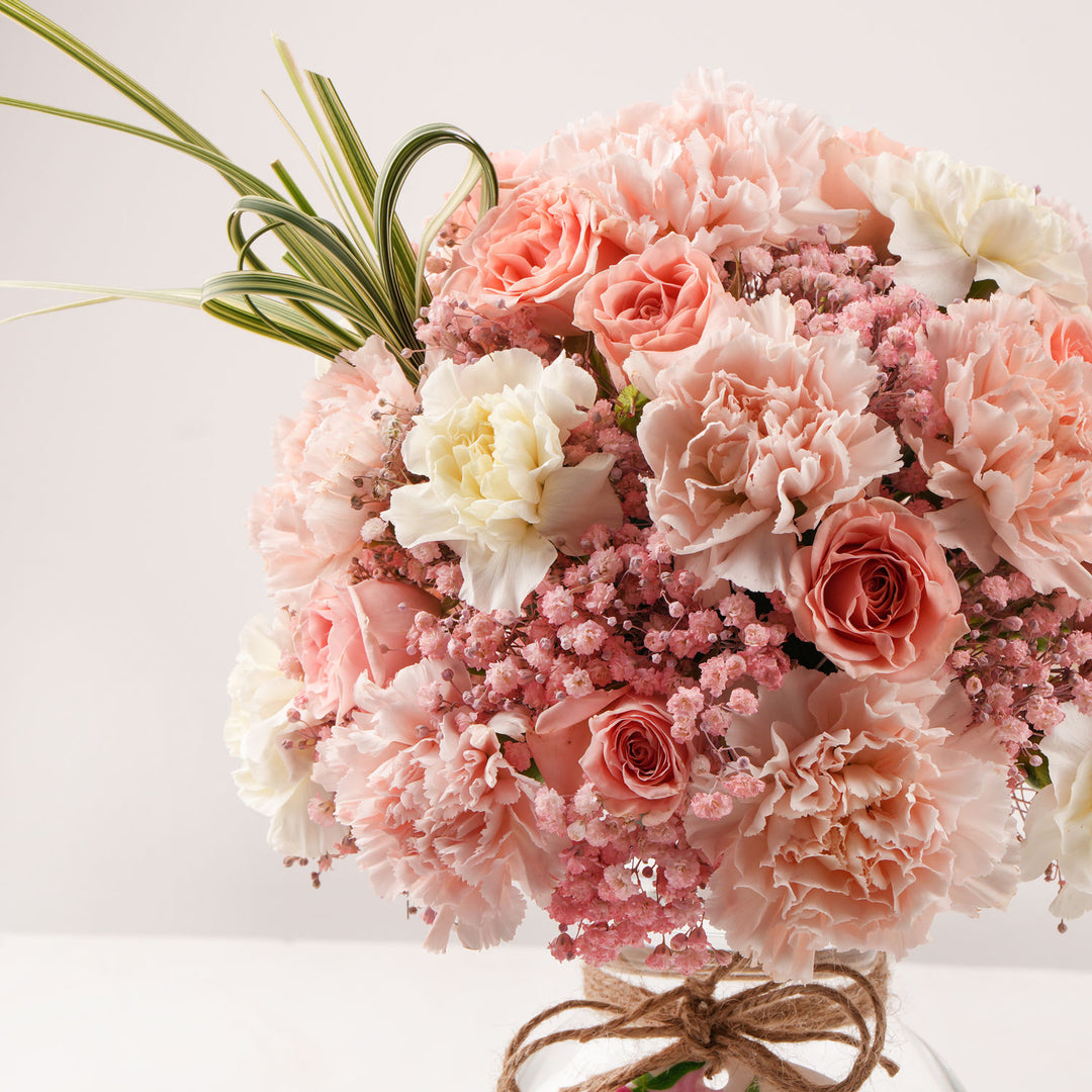 Elegant Birthday Flower Vase with Pink and White Carnations