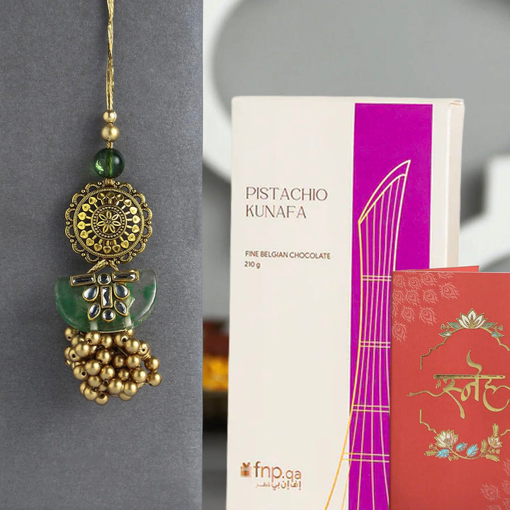 Jeweled Lumba Rakhi With Pistachio Kunafa Bar