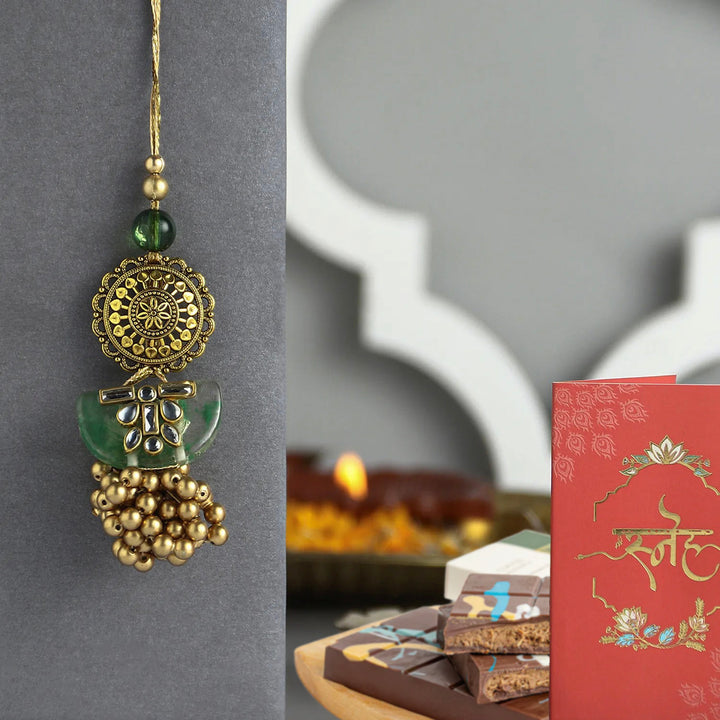 Jeweled Lumba Rakhi With Pistachio Kunafa Bar