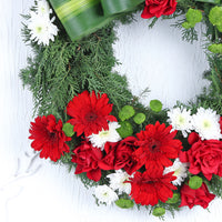 Festive Jolly Christmas Floral Wreath with Roses and Gerberas