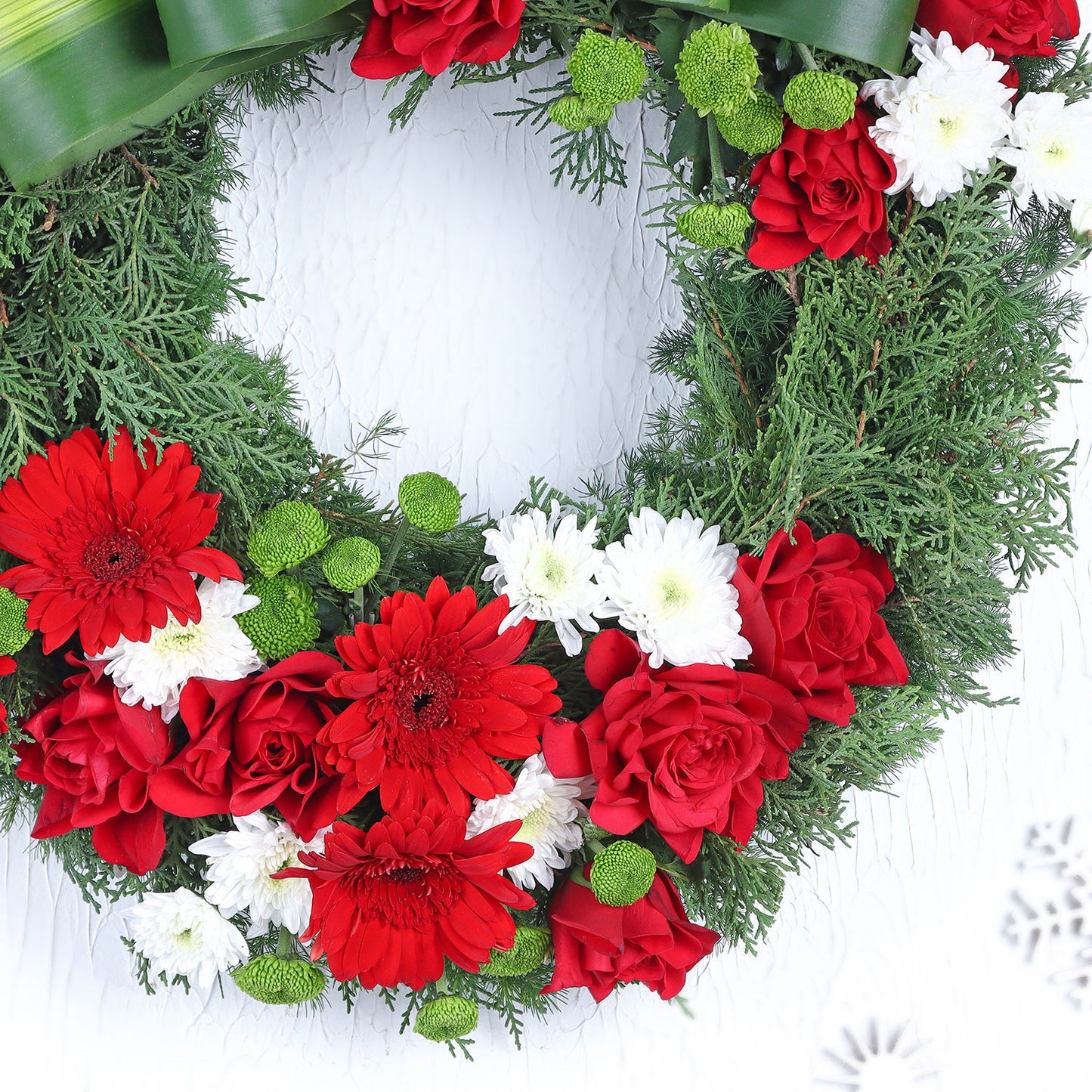 Festive Jolly Christmas Floral Wreath with Roses and Gerberas