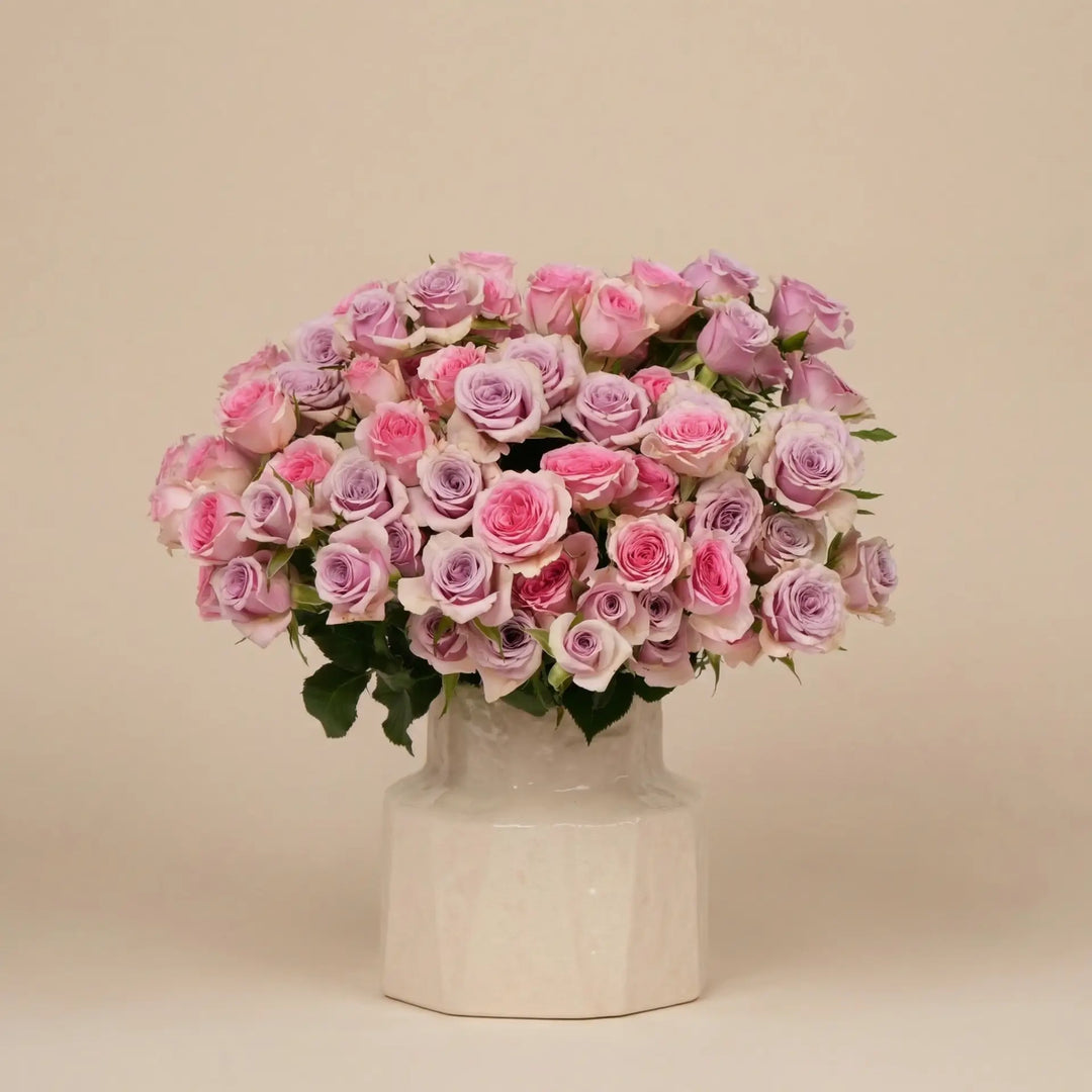 Lavender Dreams: Elegant Rose Bouquet in Ceramic Vase