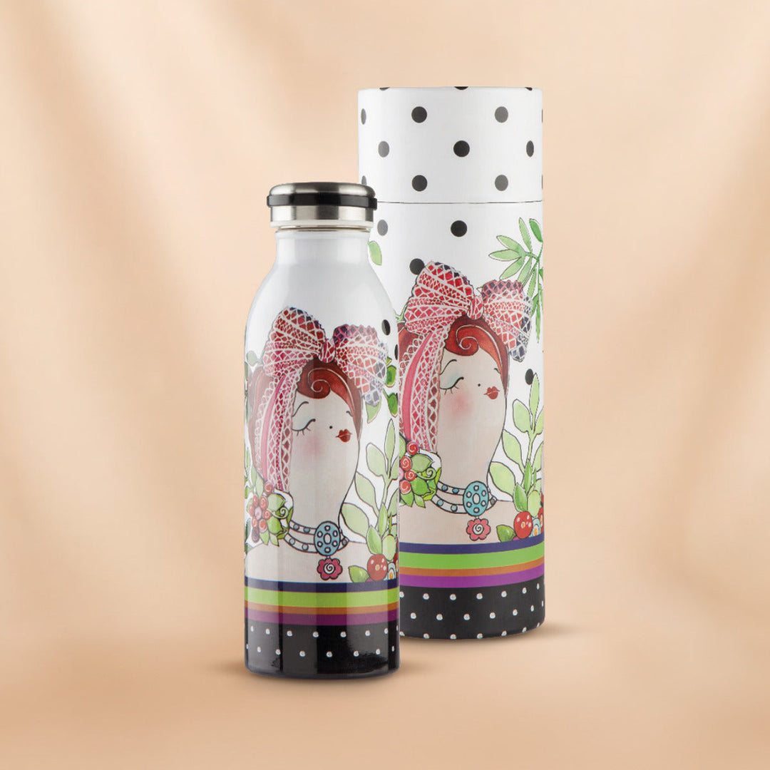 Le Pupazze Artistic Water Bottle 500ml | Elegant White Design