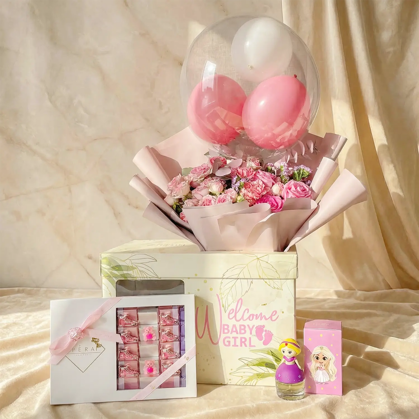 Welcome Baby Girl Gift Set: Pink Blooms & Delights