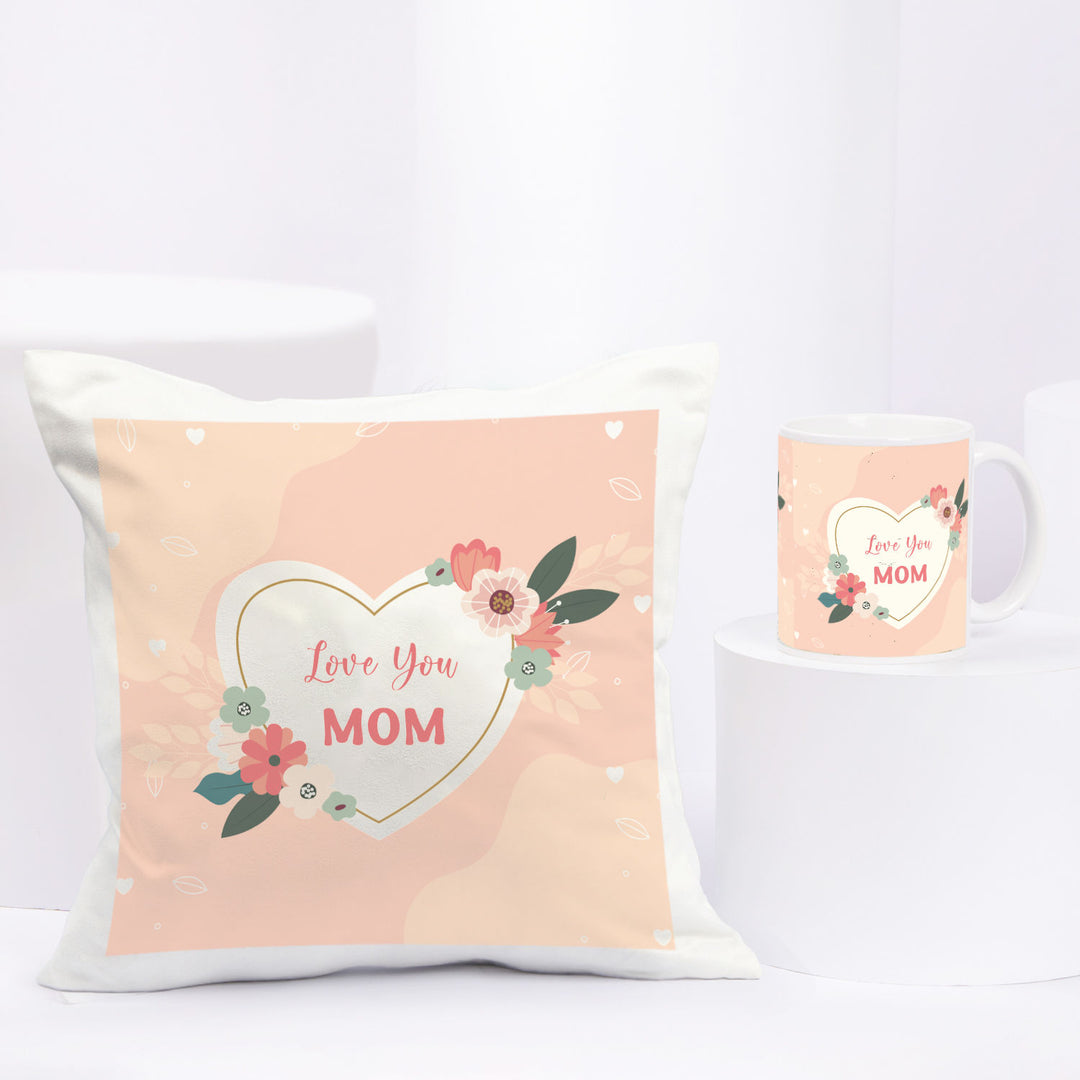 Heartfelt 'Love You Mom' Cushion & Mug Gift Set - Perfect for Mother's Day