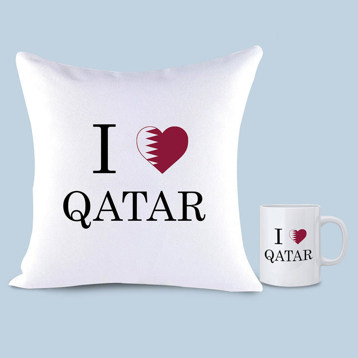 مجموعة وسادة وكوب أنا أحب قطر