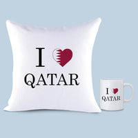 مجموعة وسادة وكوب أنا أحب قطر