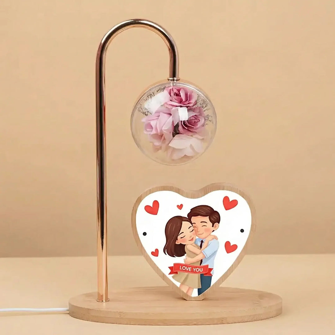 Romantic Love You Floral LED Table Lamp with Heart Photo Plaque