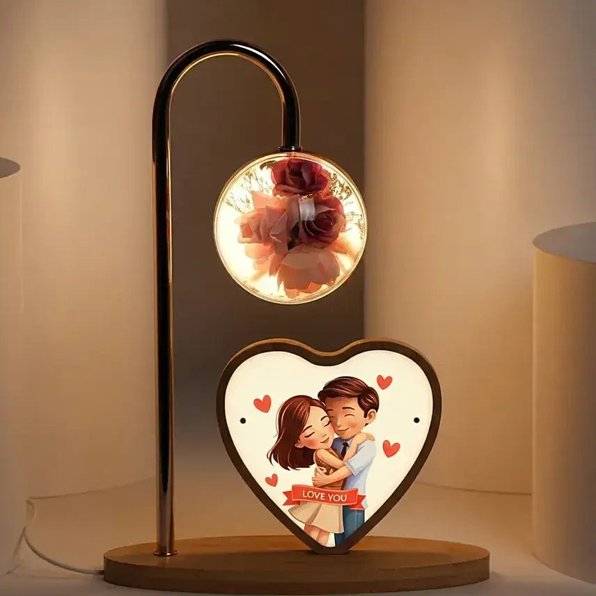 Romantic Love You Floral LED Table Lamp with Heart Photo Plaque