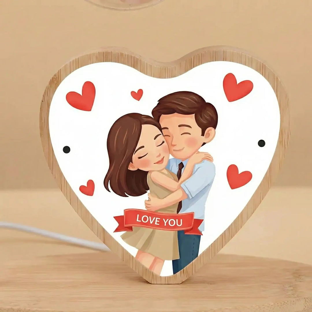 Romantic Love You Floral LED Table Lamp with Heart Photo Plaque