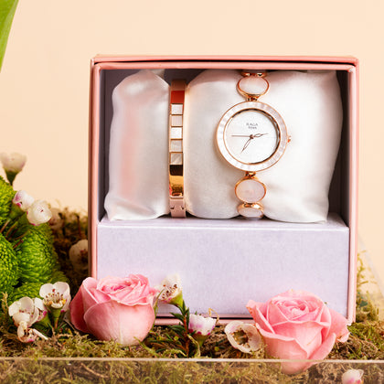Loverly Roses in a Box With Titan Raga Power Pearls Quartz Analog Watch for Women