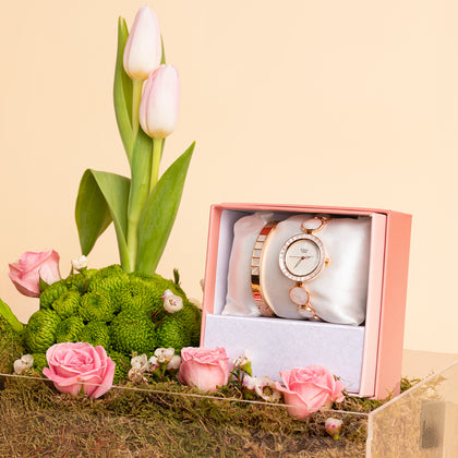 Loverly Roses in a Box With Titan Raga Power Pearls Quartz Analog Watch for Women