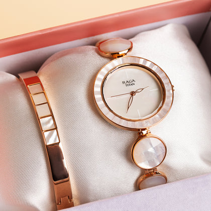 Loverly Roses in a Box With Titan Raga Power Pearls Quartz Analog Watch for Women