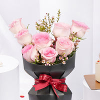 Exquisite Lovers Bloom: 8 Pink Roses with Chocolate Mono Cake 200gm