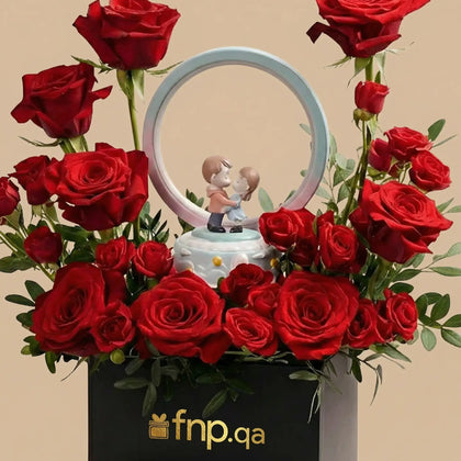 صندوق هدايا الورود الحمراء الرومانسي مع مصباح LED وشوكولاتة