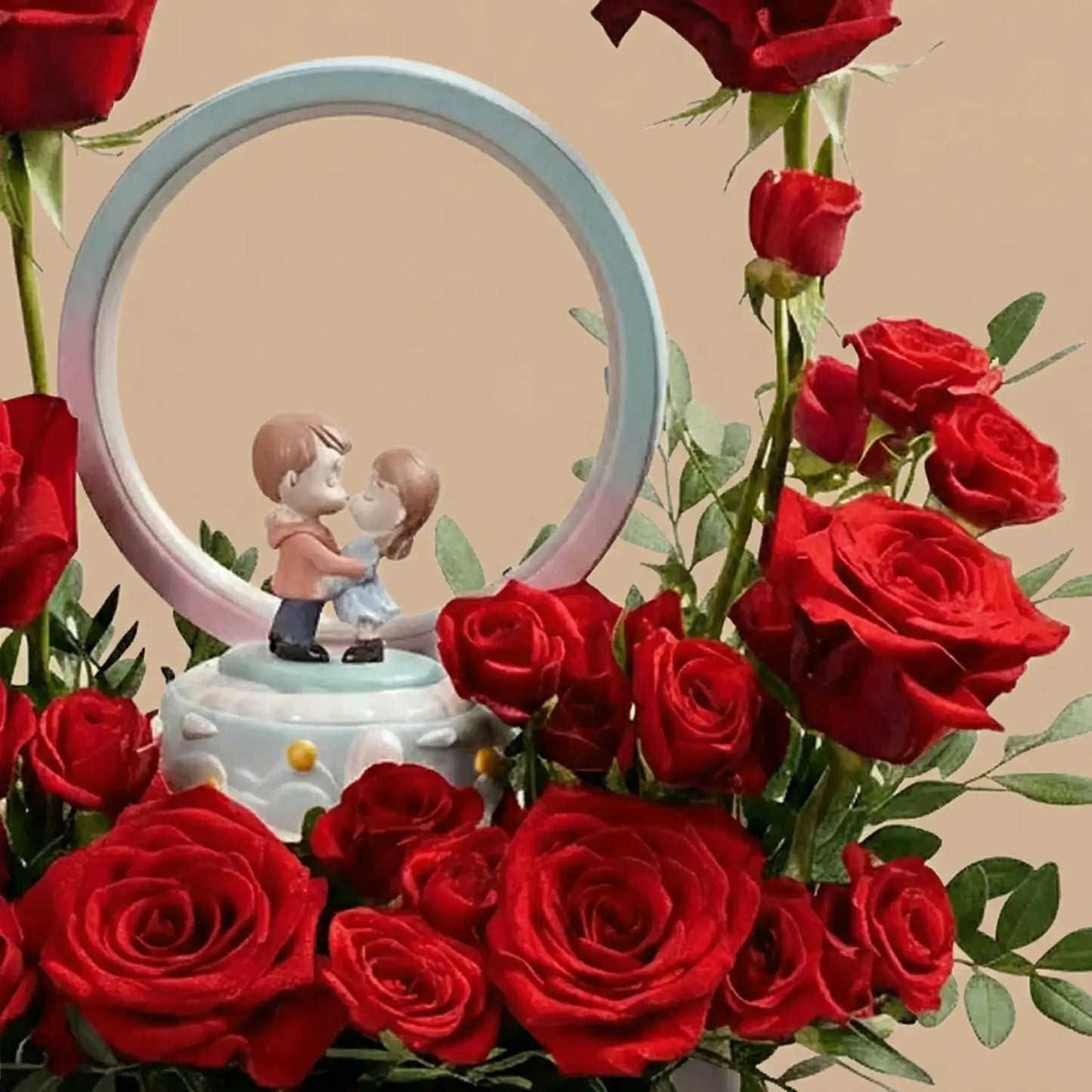 صندوق هدايا الورود الحمراء الرومانسي مع مصباح LED وشوكولاتة