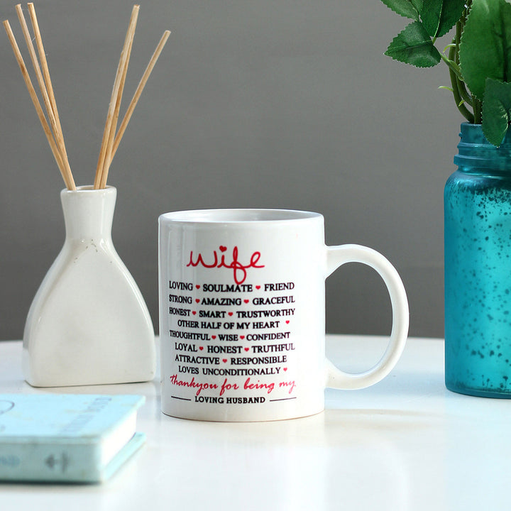 Loving Wife Ceramic White Mug with Heartfelt Words