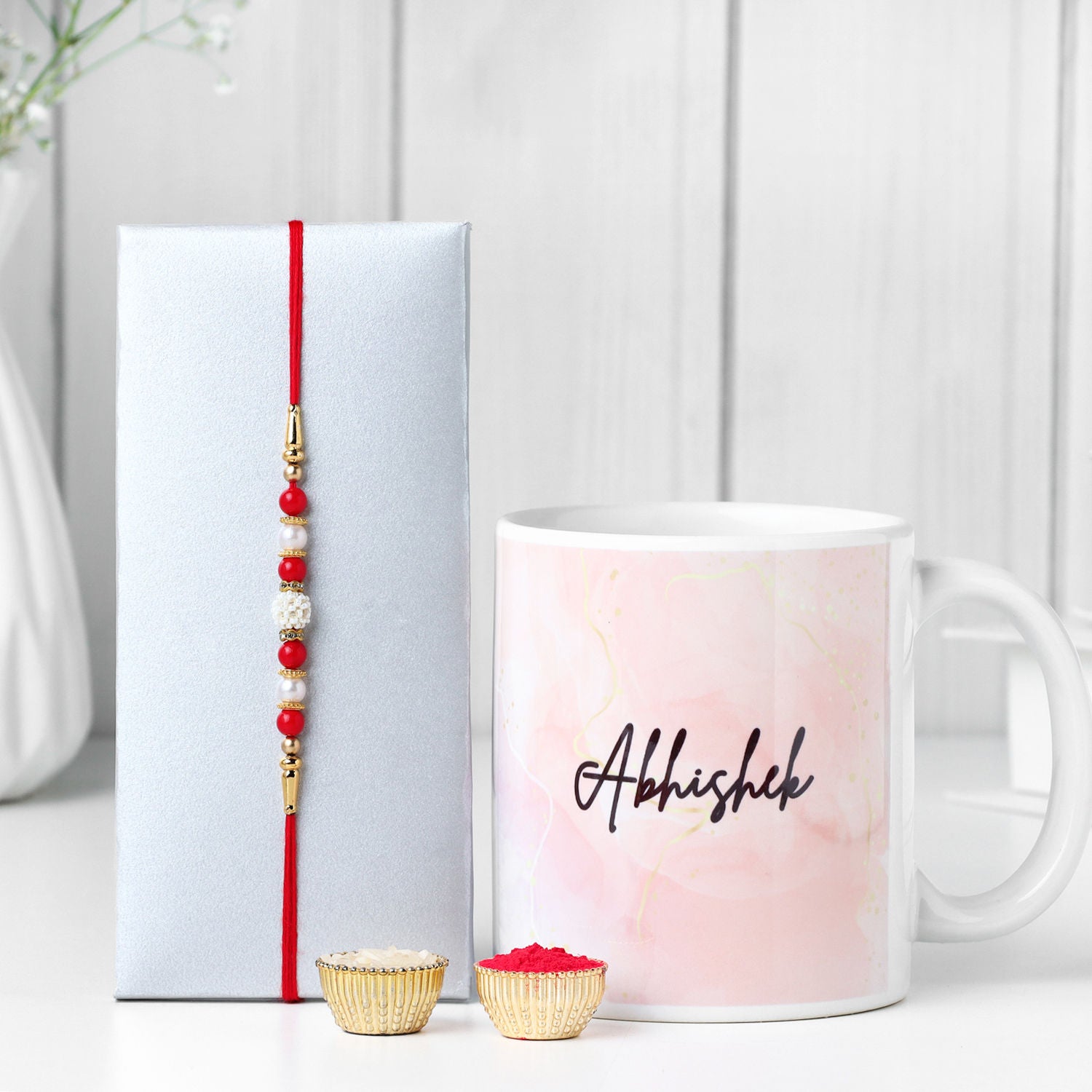 Luminescent Pearl Rakhi N Mug Combo