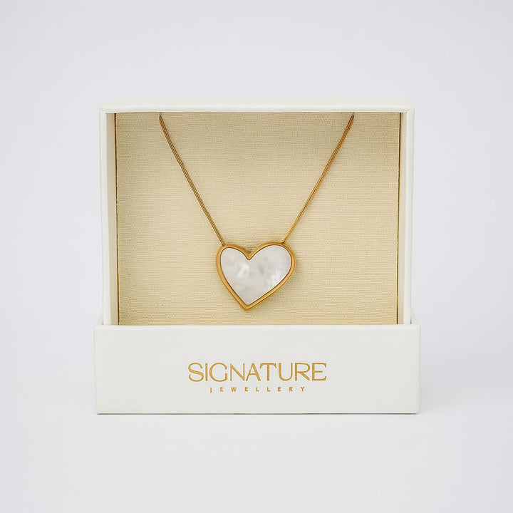 Luxe Mother of Pearl Heart Necklace by Signature Jewelry - Timeless Elegance
