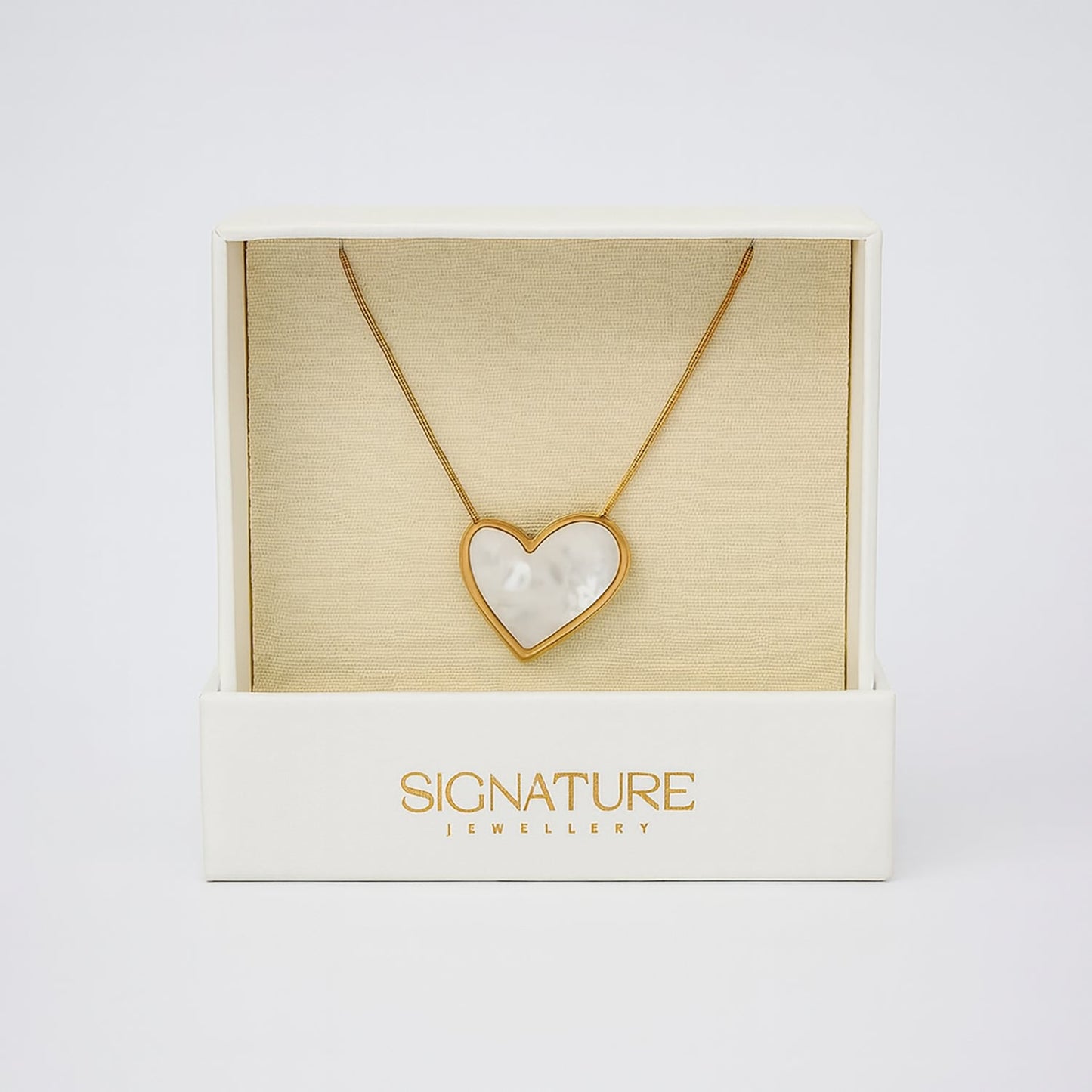 Luxe Mother of Pearl Heart Necklace by Signature Jewelry - Timeless Elegance