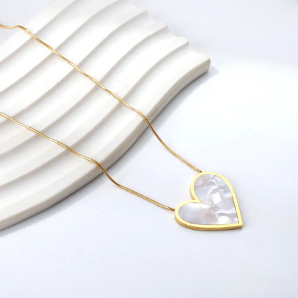 Luxe Mother of Pearl Heart Necklace by Signature Jewelry - Timeless Elegance