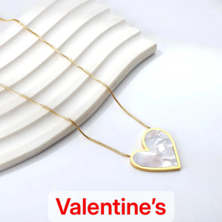 Luxe Mother of Pearl Heart Necklace by Signature Jewelry - Timeless Elegance