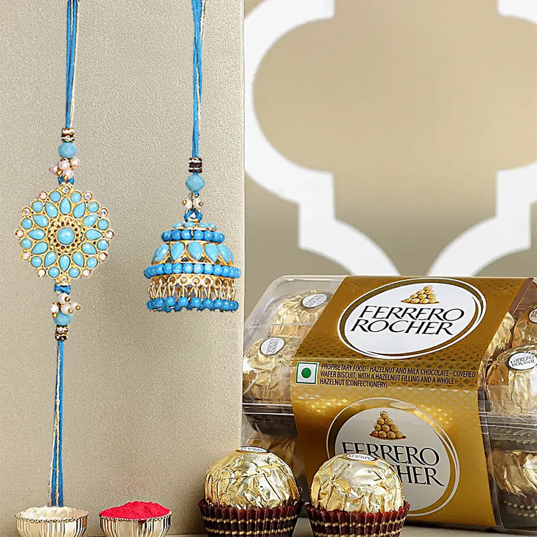 Meenakari Lumba Rakhi With Ferrero 16 Pcs