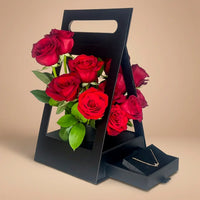 Midnight Romance Rose Box with Heartbeat Crystal Necklace