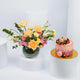 Elegant Peach Floral Arrangement & Gourmet Red Velvet Cake