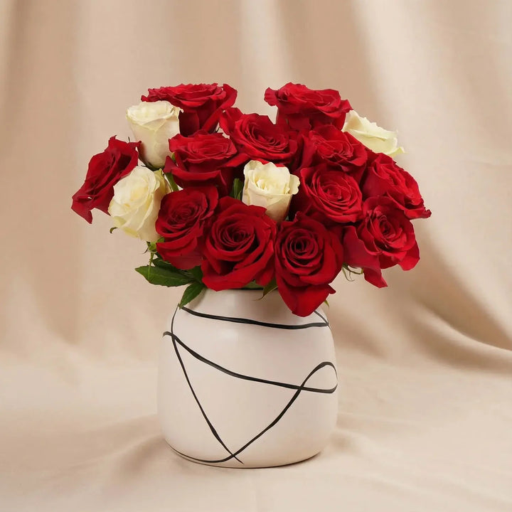 Elegant Valentine Floral Arrangement in Artistic Ceramic Vase